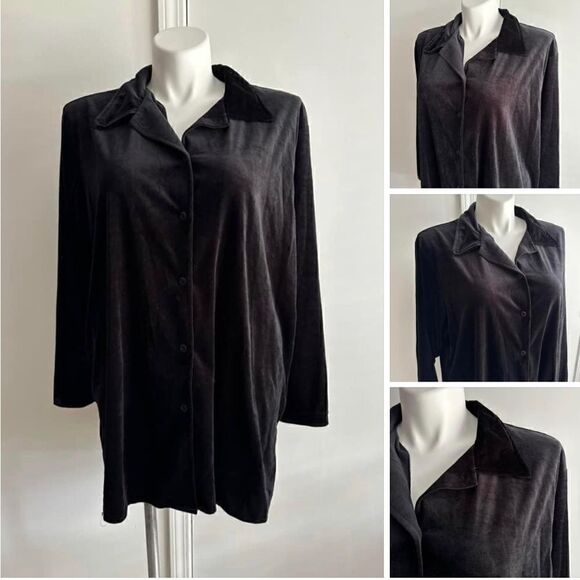 NWT Black Velvet Button-up Blouse, Size 2X, Diane von Furstenberg - Picture 1 of 10